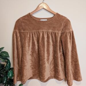 Madewell Texture & Thread Corduroy Babydoll Top – XS – Warm Camel ✨